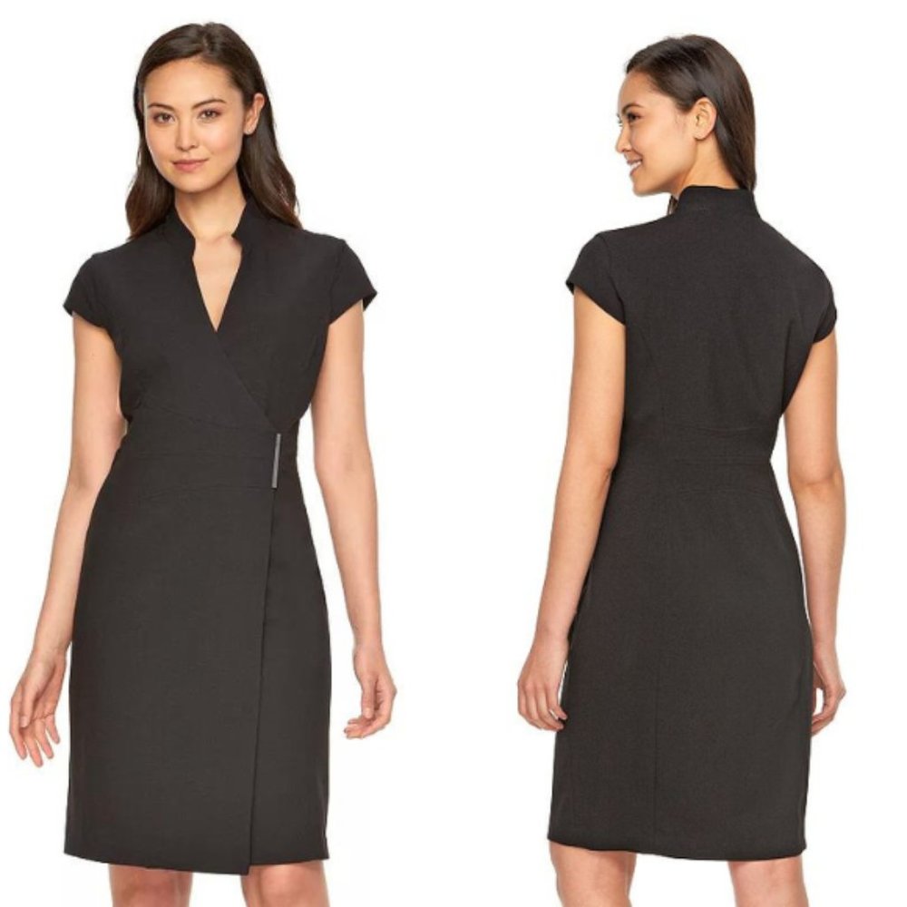 Calvin Klein Cap Sleeve Sheath Wrap Dress Black